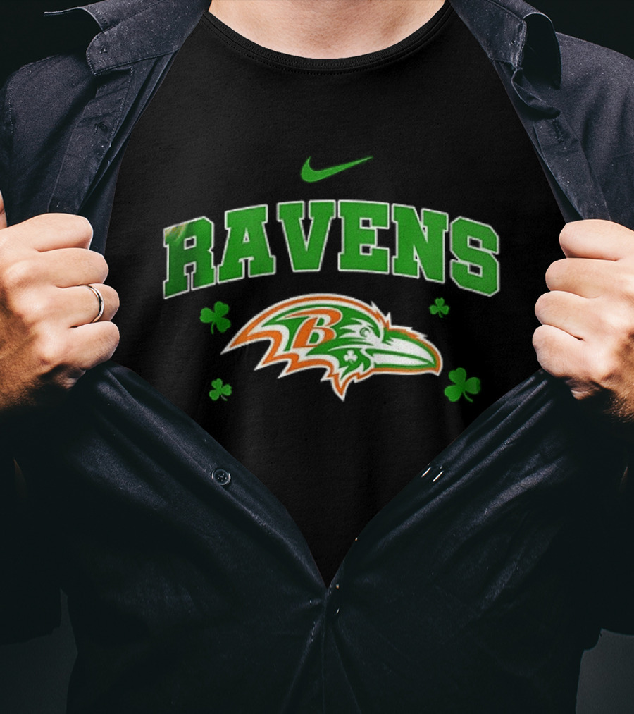 Ravens Irish Shamrock Nike Theme With Green And Orange T-Shirt
