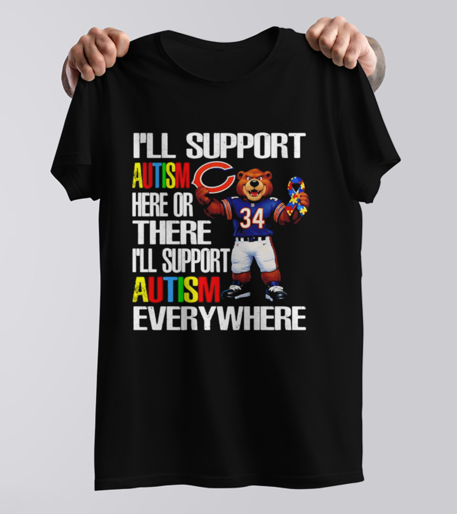 Chicago Bears Support Autism Awareness Everywhere Bear Mascot 34 T-Shirt