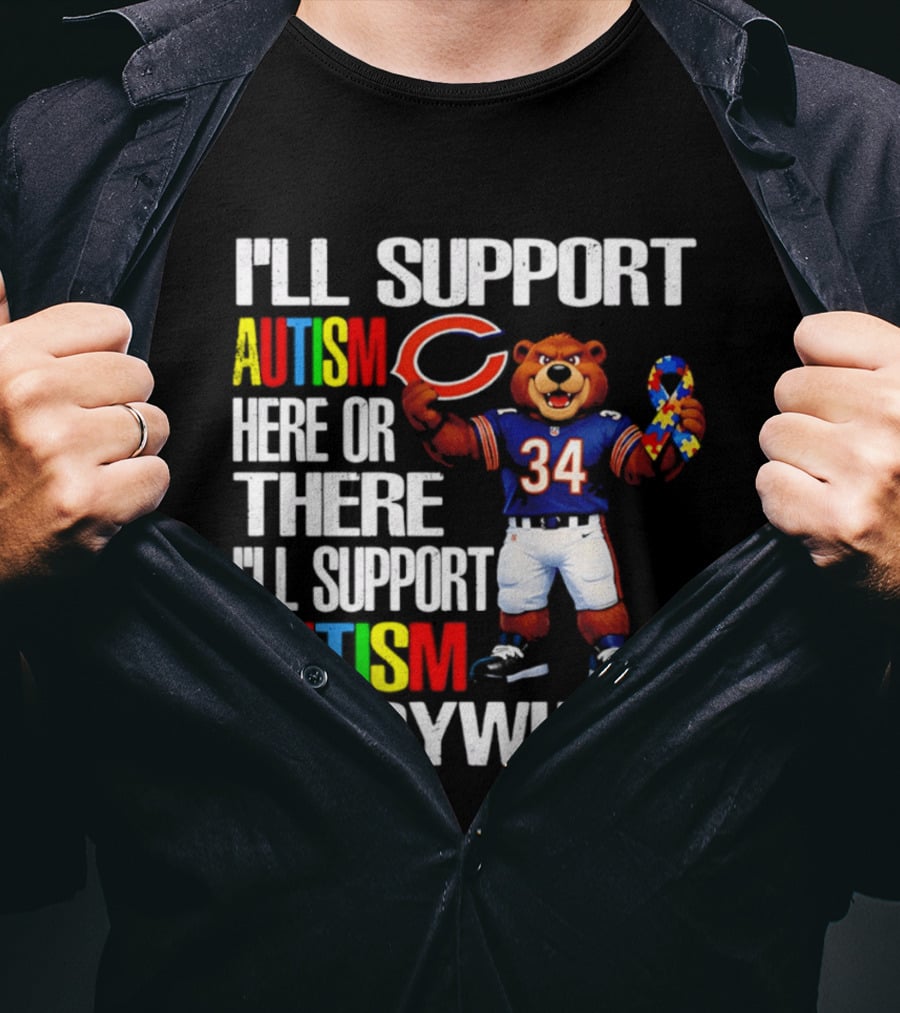 Chicago Bears Support Autism Awareness Everywhere Bear Mascot 34 T-Shirt