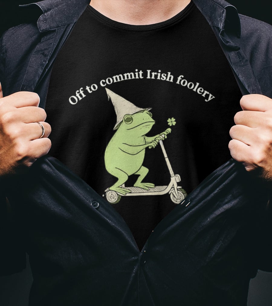 Off To Commit Irish Foolery Frog On Scooter St Patrick's Day T-Shirt