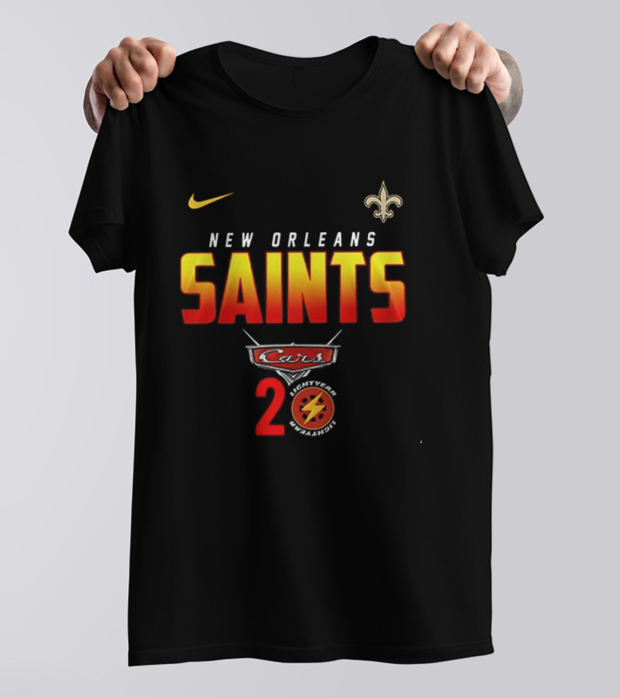 New Orleans Saints Cars 20th Anniversary Nike Fleur De Lis Lightning Bolt T-Shirt