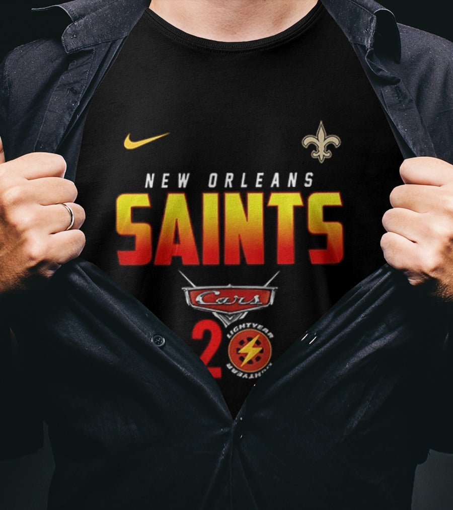 New Orleans Saints Cars 20th Anniversary Nike Fleur De Lis Lightning Bolt T-Shirt