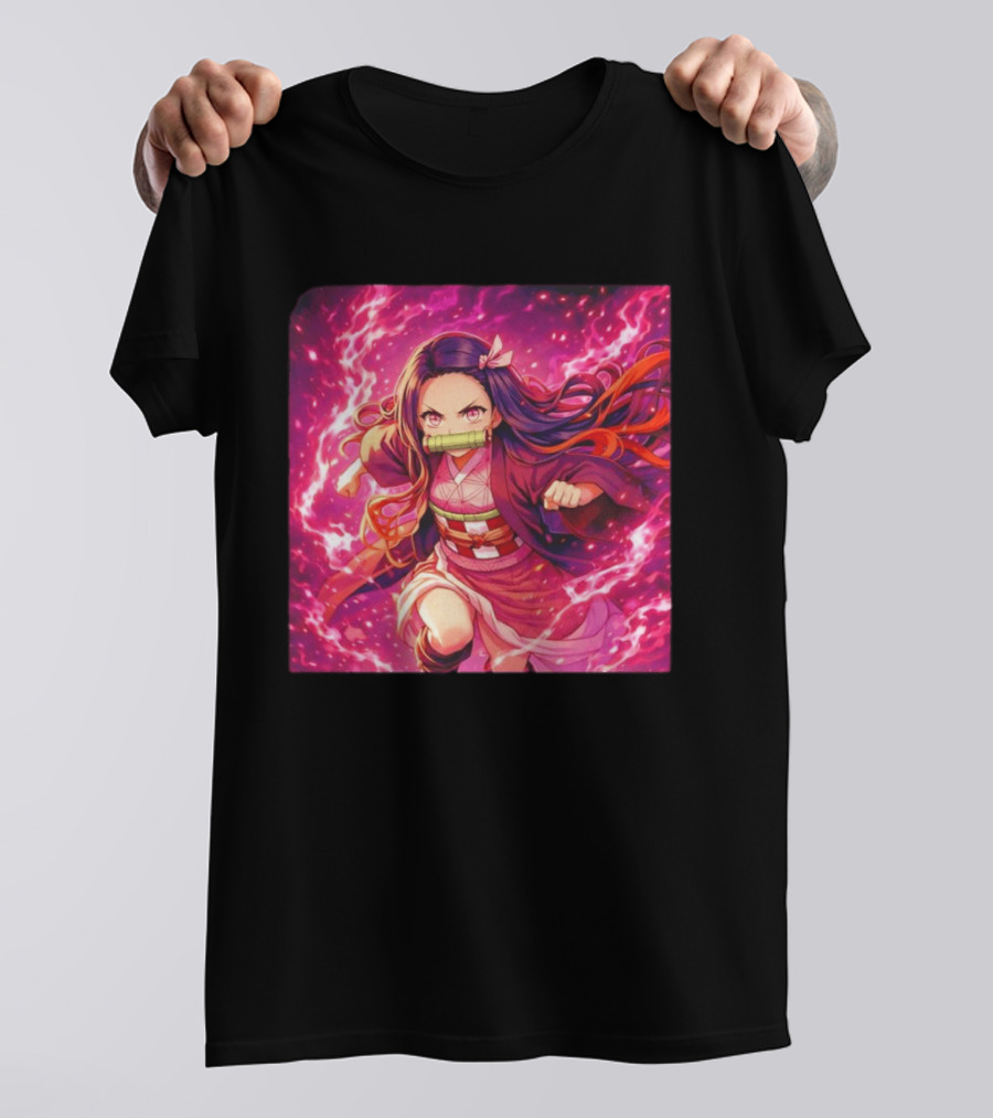 Nezuko Kamado Pink Demon Lightning Aura Magic T-Shirt