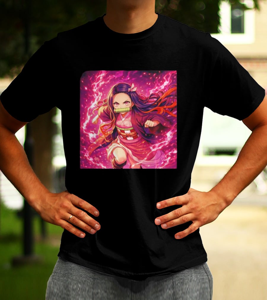 Nezuko Kamado Pink Demon Lightning Aura Magic T-Shirt