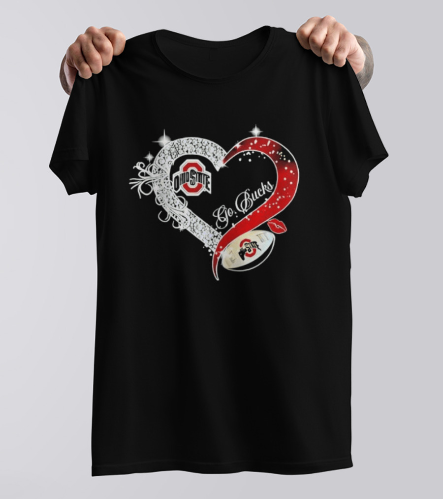 Ohio State Buckeyes Go Bucks Heart Shaped Iconic Red And White T-Shirt