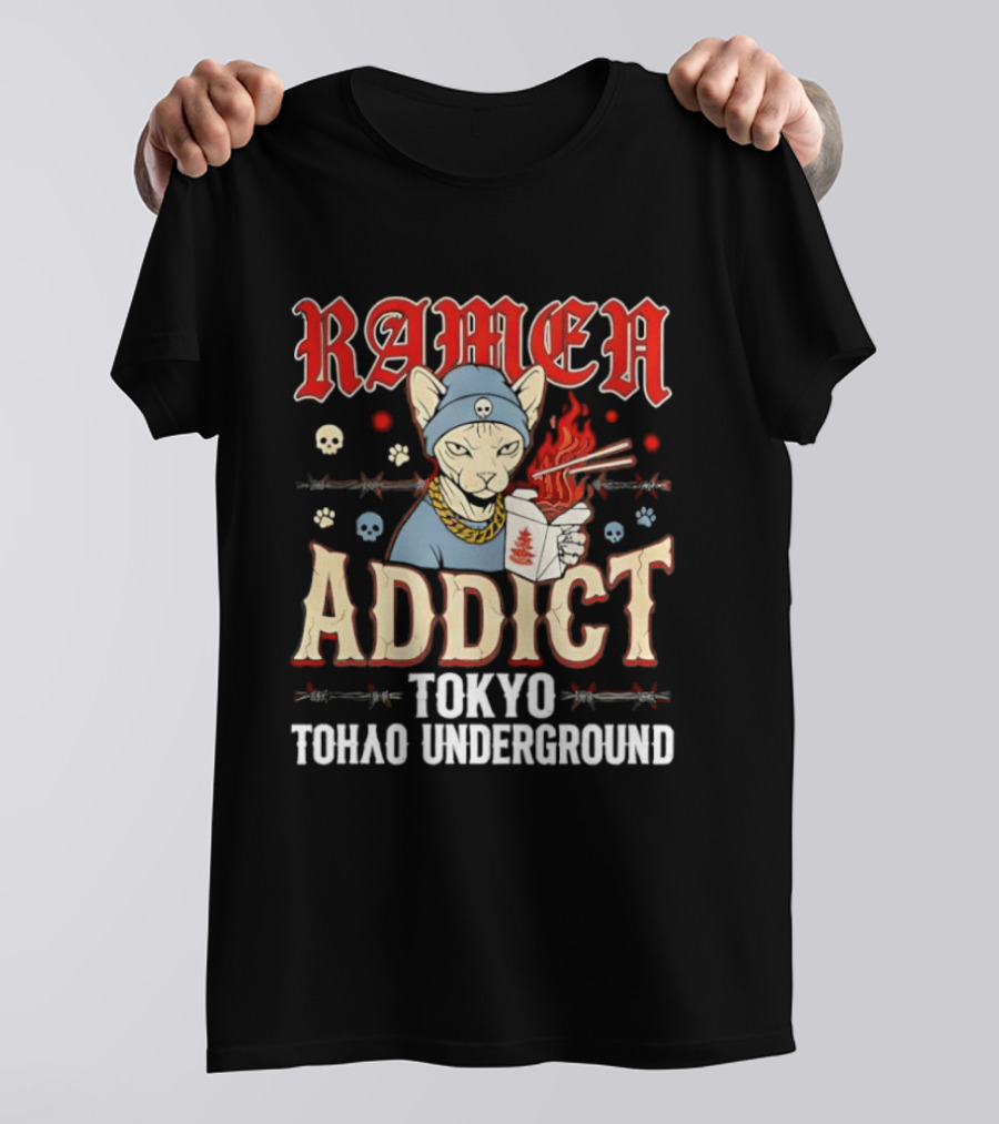 Ramen Addict Tokyo Underground Anime Style Eating Noodles Japan Culture T-Shirt