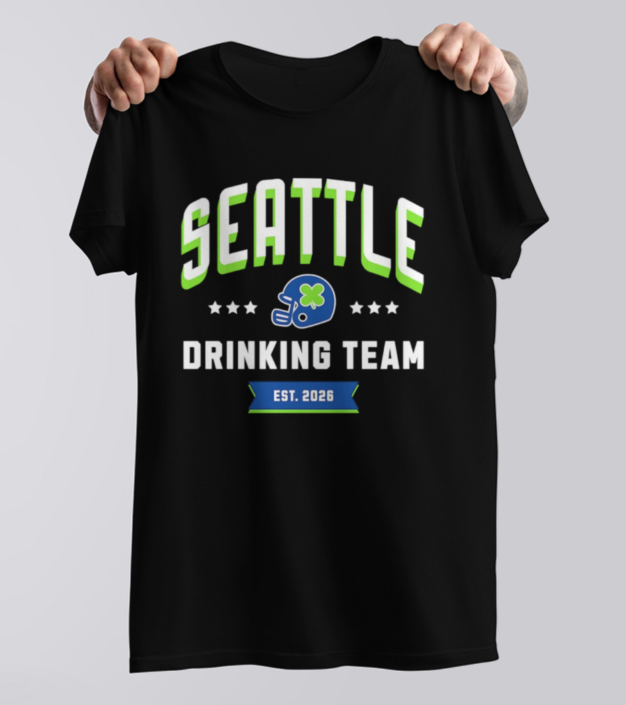 Seattle Drinking Team Est. 2026 St. Patrick's Day Football Helmet Clover Stars T-Shirt