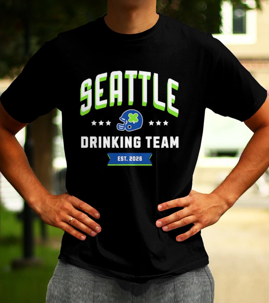 Seattle Drinking Team Est. 2026 St. Patrick's Day Football Helmet Clover Stars T-Shirt
