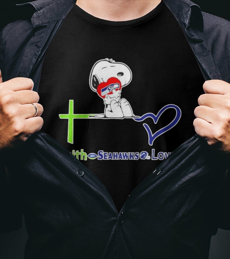 Faith Seahawks Love Snoopy Hugs Heart T-Shirt