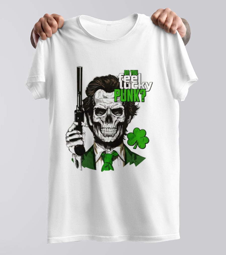 Do You Feel Lucky Punk Skull Gun Shamrock T-Shirt