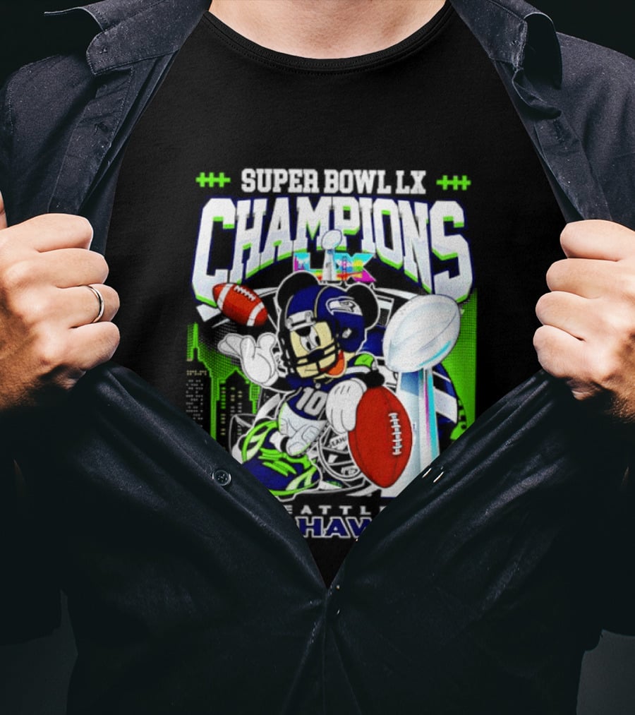 Super Bowl XLVIII Champions Mickey Mouse Seattle Seahawks T-Shirt