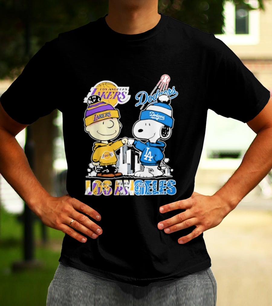 Snoopy Charlie Brown Los Angeles Lakers Dodgers Friendship Team Spirit T-Shirt