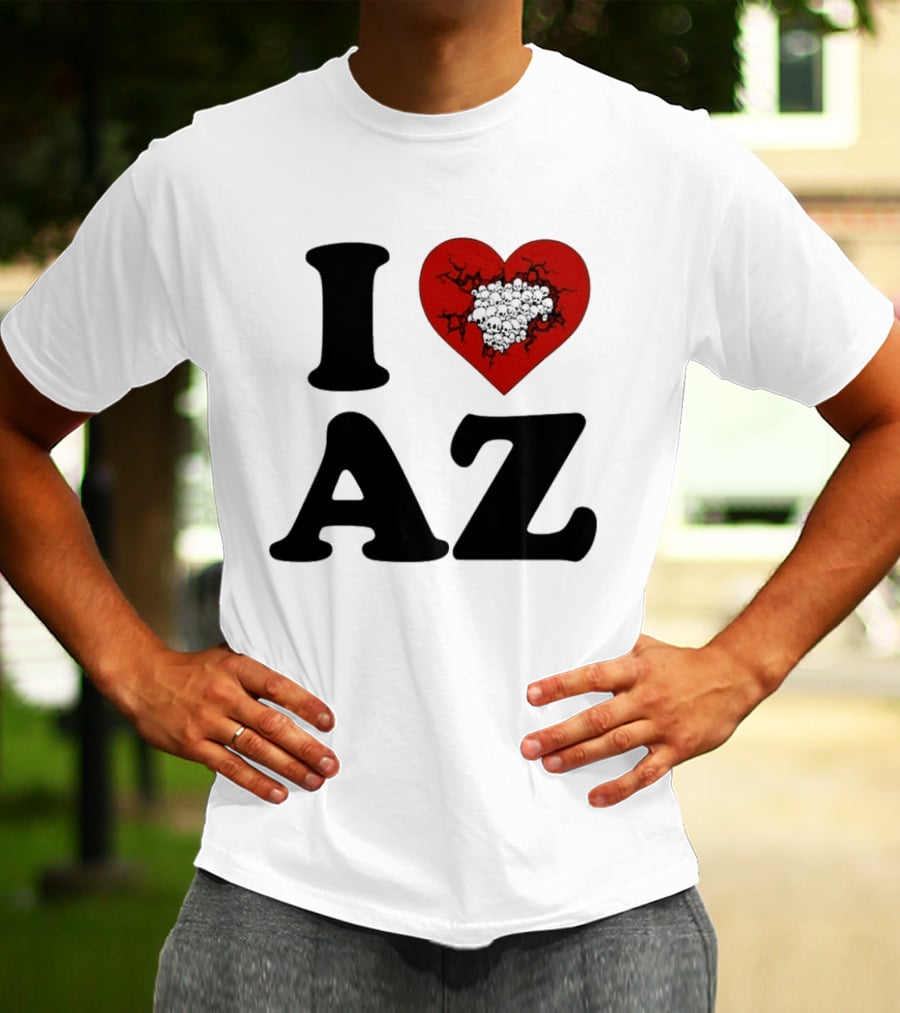 I Heart AZ Skull Filled Red Heart T-Shirt