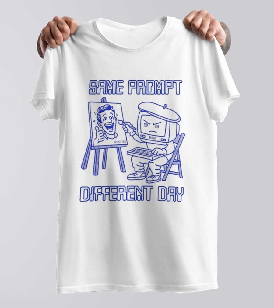 Same Prompt Different Day AI Painter Cartoon With Easel And T-Shirt
