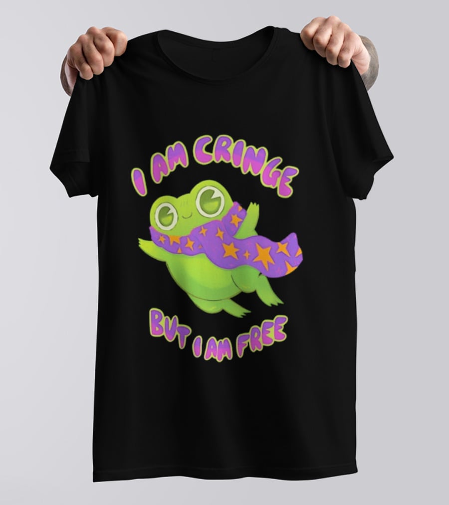 I Am Cringe But I Am Free Frog With Purple Starry Scarf T-Shirt