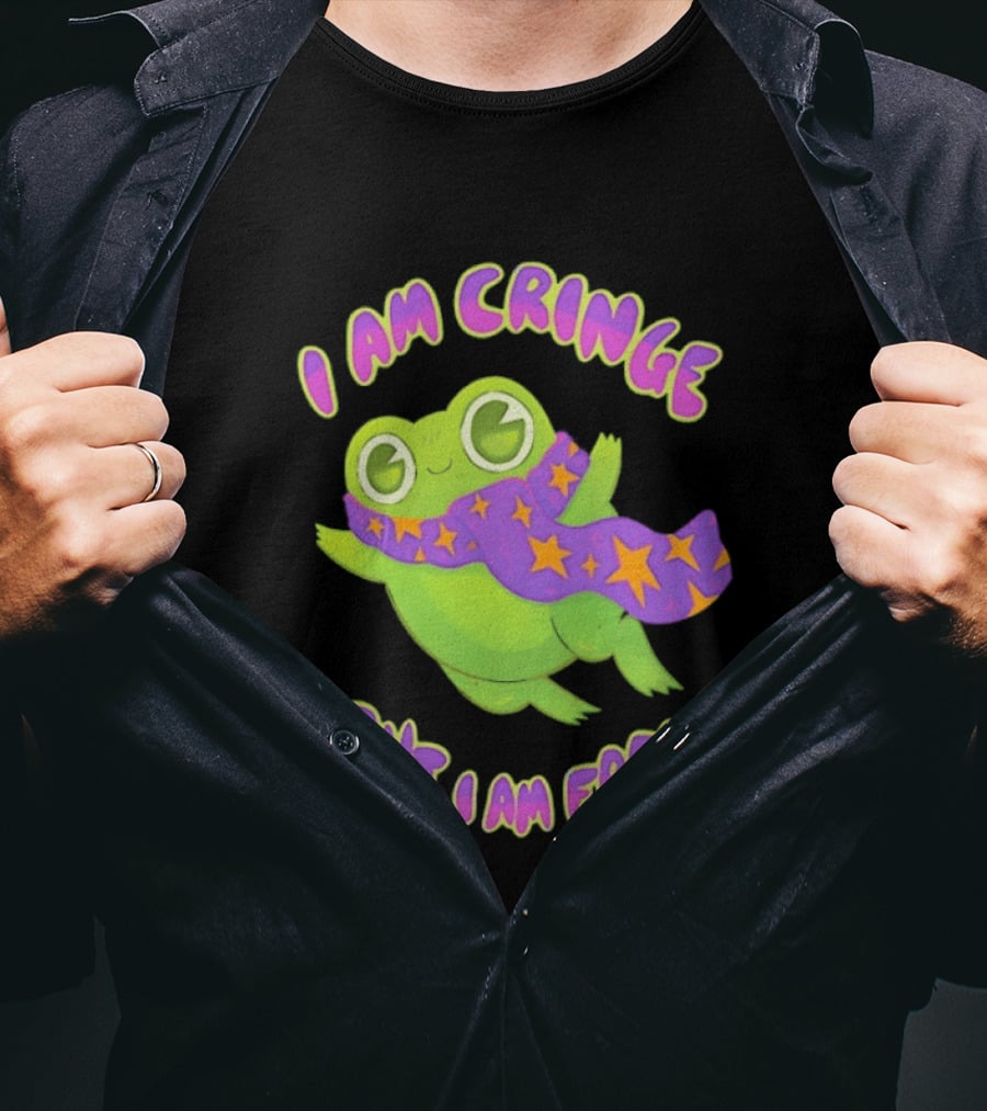 I Am Cringe But I Am Free Frog With Purple Starry Scarf T-Shirt