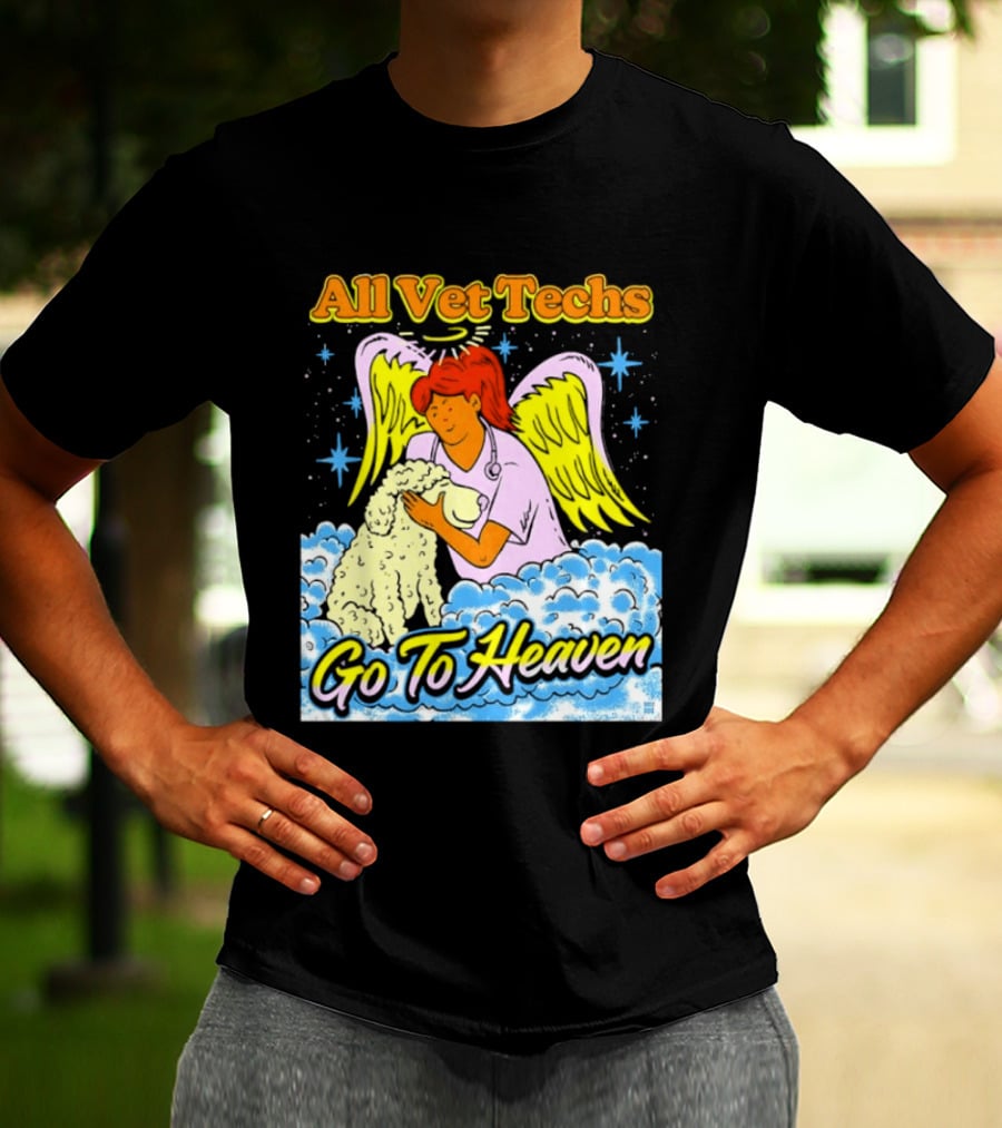 All Vet Techs Go To Heaven Angel Holding Dog Clouds T-Shirt