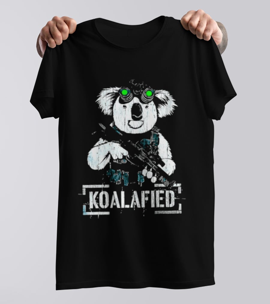 Koalafied Funny Koala With Gun And Green Goggles T-Shirt