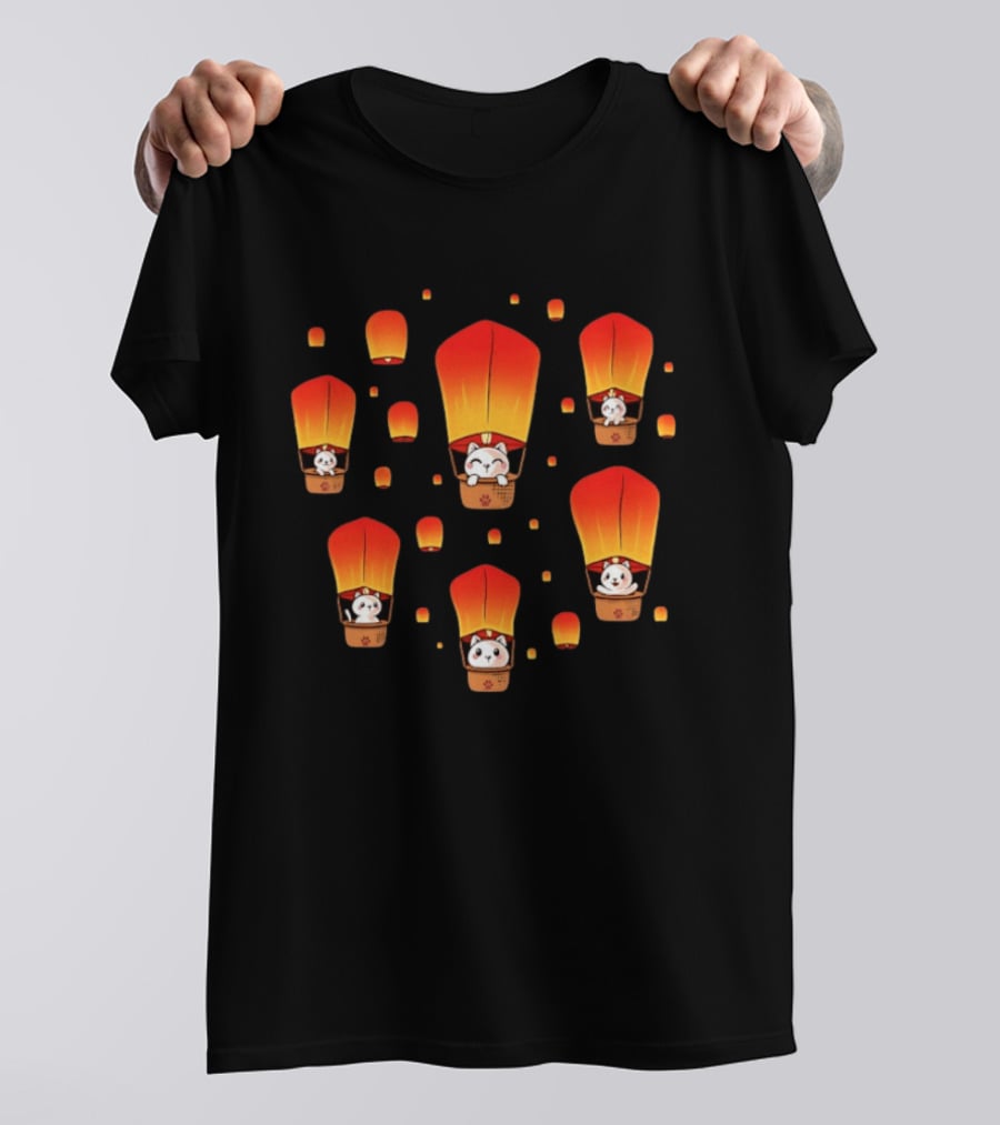 Cats In Lanterns Floating Skyward With Chinese New Year Charm T-Shirt