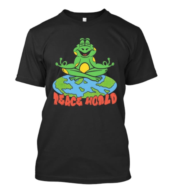 Meditating Frog Sitting On Planet Earth Peace World T-Shirt