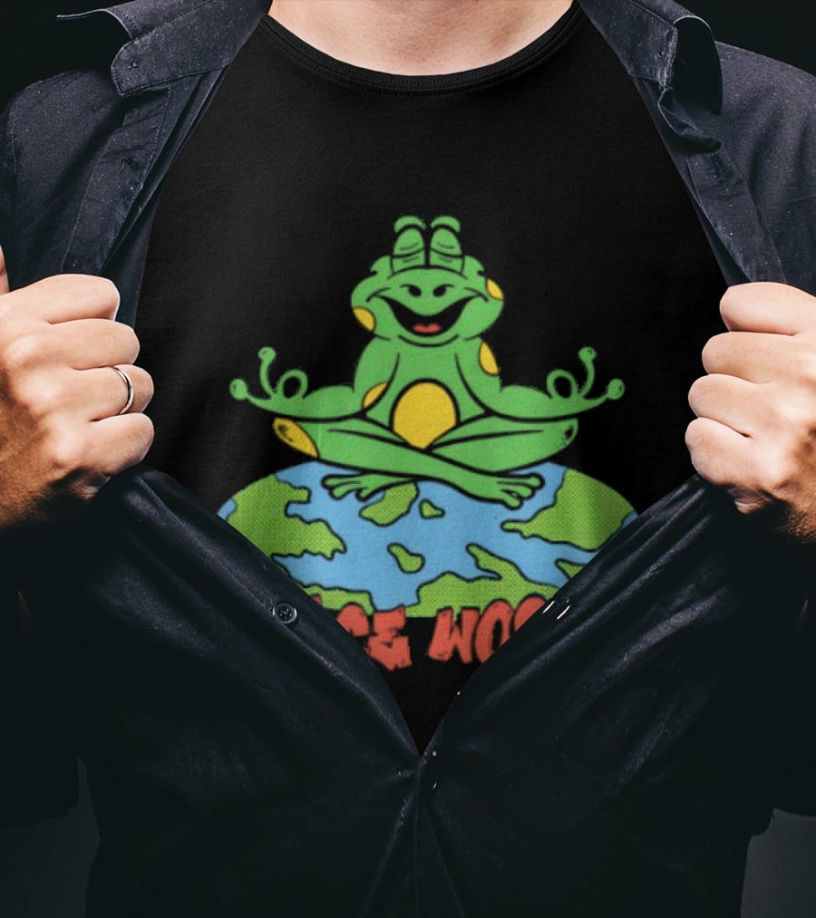 Meditating Frog Sitting On Planet Earth Peace World T-Shirt
