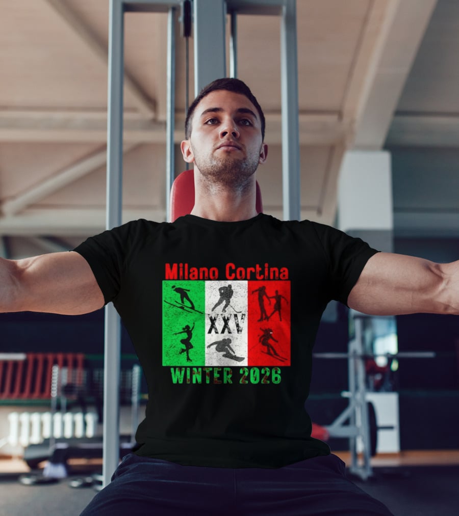 Milano Cortina Winter 2026 Italy Flag XXV Skiing Skating Snowboarding T-Shirt