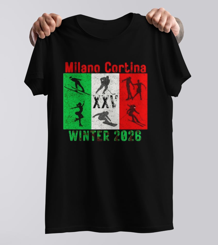 Milano Cortina Winter 2026 Italy Flag XXV Skiing Skating Snowboarding T-Shirt