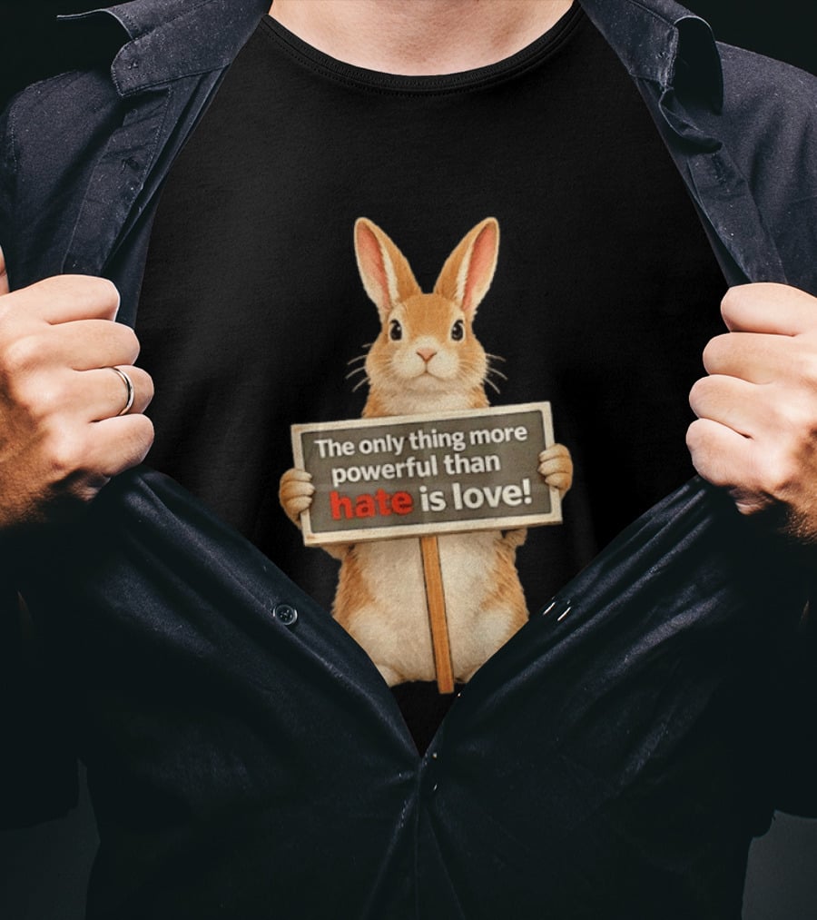 The Only Thing More Powerful Than Hate Is Love Rabbit Sign T-Shirt