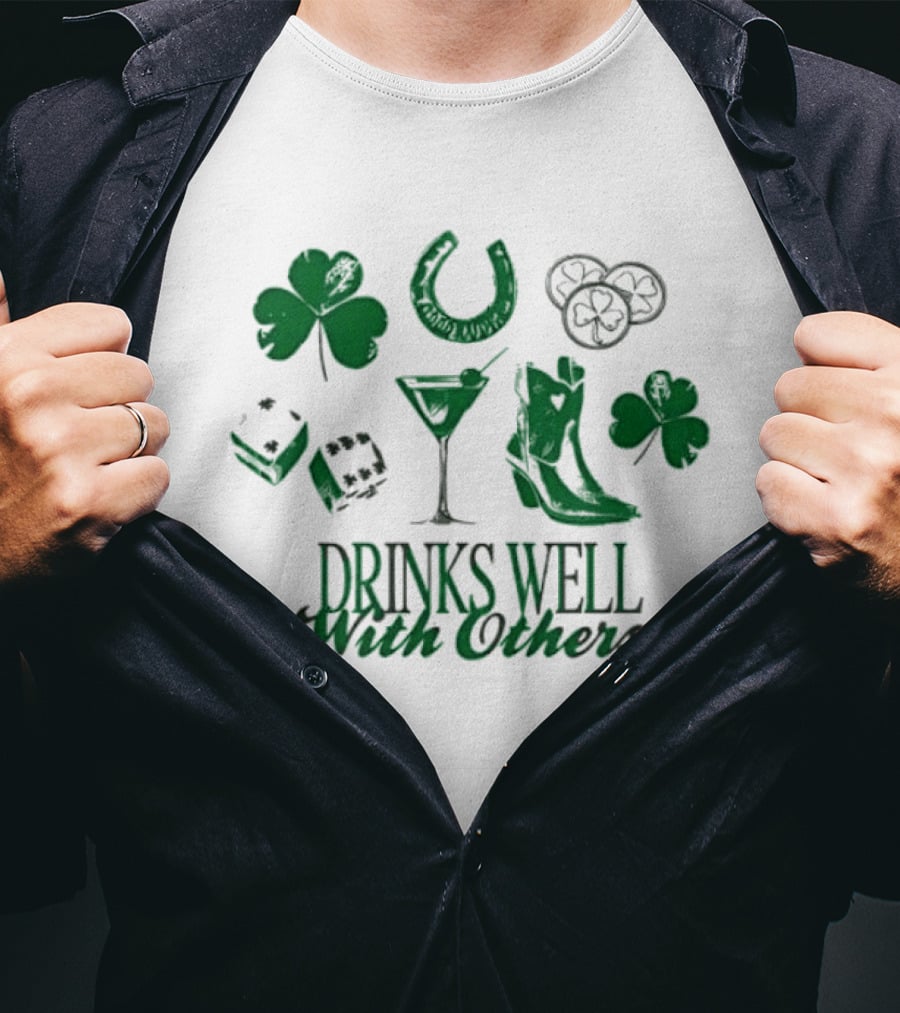 Drinks Well With Others Clover Horseshoe Dice Martini Boot T-Shirt