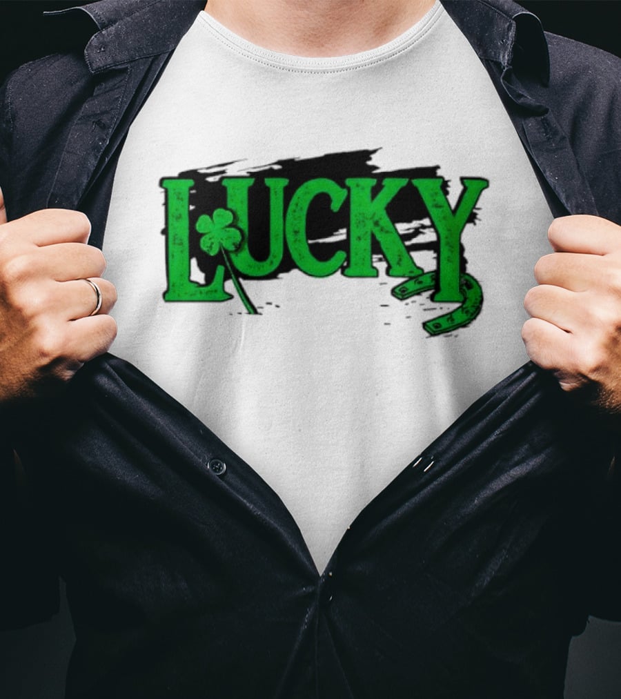 Lucky Green Horseshoe And Shamrock St. Patrick's Day T-Shirt