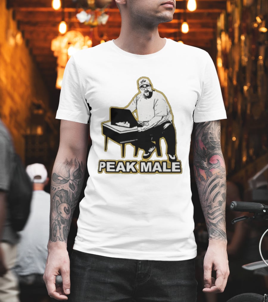 PEAK MALE Bearded Man Sitting At Desk Sketch T-Shirt