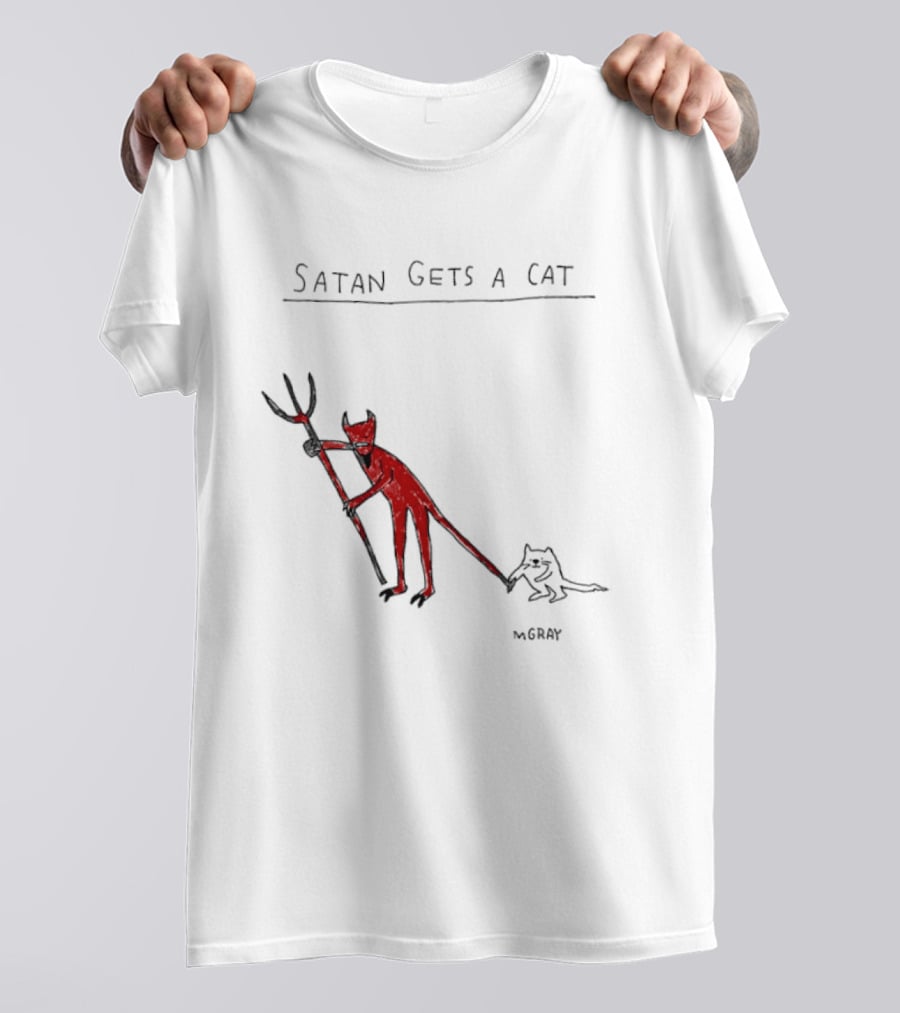 Satan Gets A Cat Devil Figure Pitchfork Drawing By The Oatmeal T-Shirt