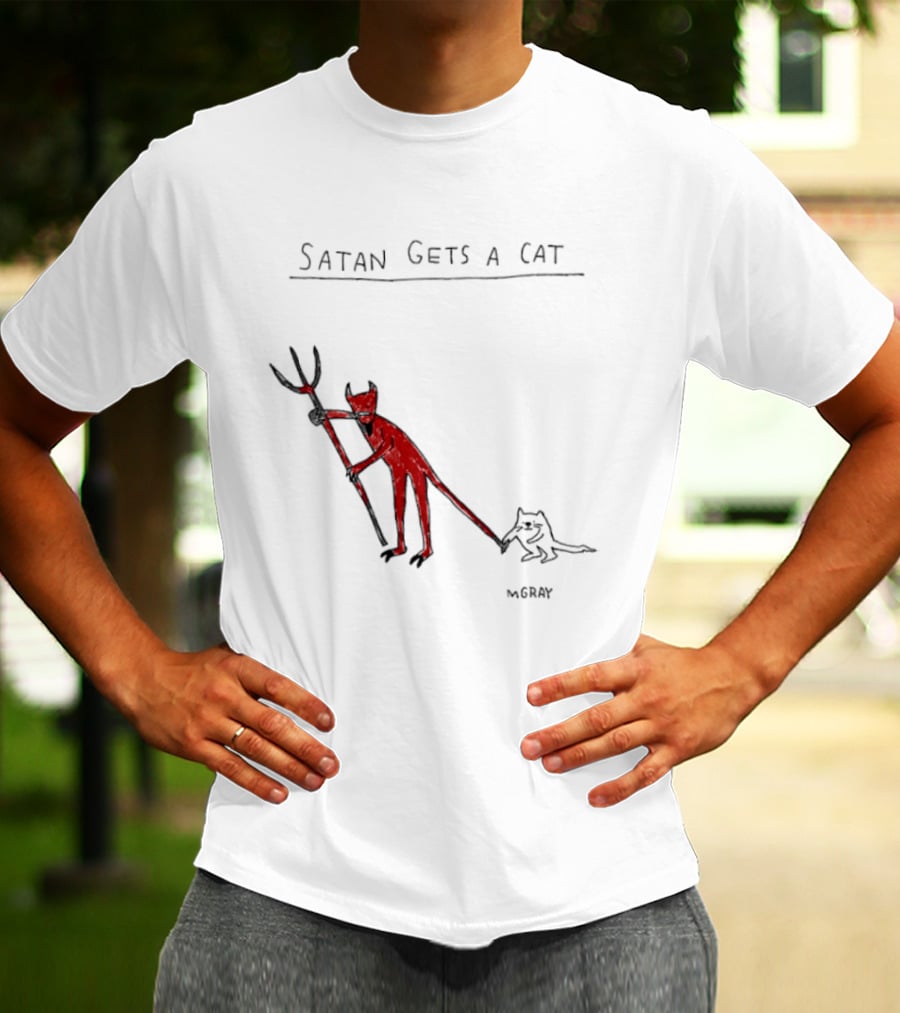 Satan Gets A Cat Devil Figure Pitchfork Drawing By The Oatmeal T-Shirt