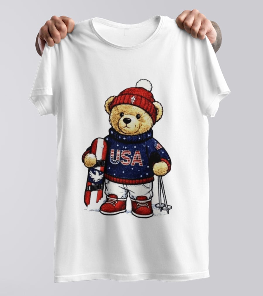 USA Teddy Bear Winter Olympics 2026 Skiing T-Shirt