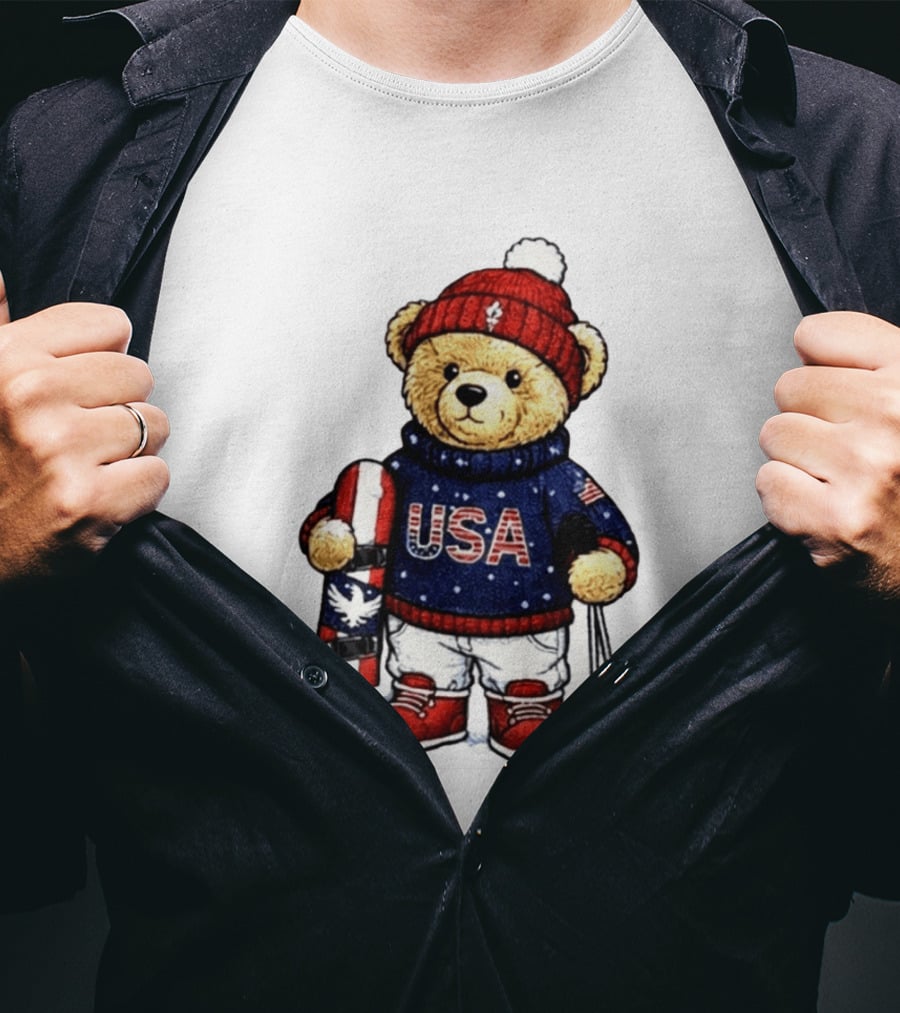 USA Teddy Bear Winter Olympics 2026 Skiing T-Shirt