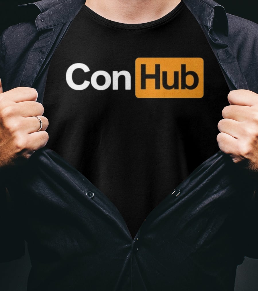 ConHub Parody Text On Orange And White T-Shirt