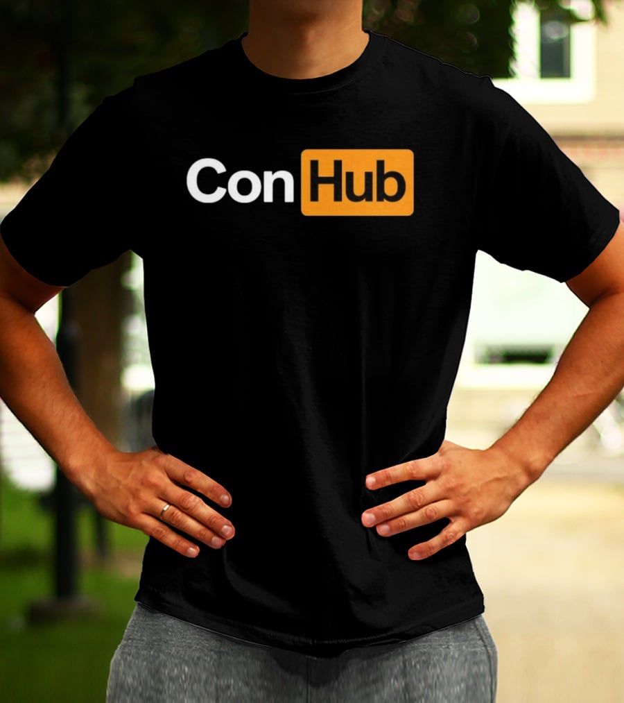 ConHub Parody Text On Orange And White T-Shirt