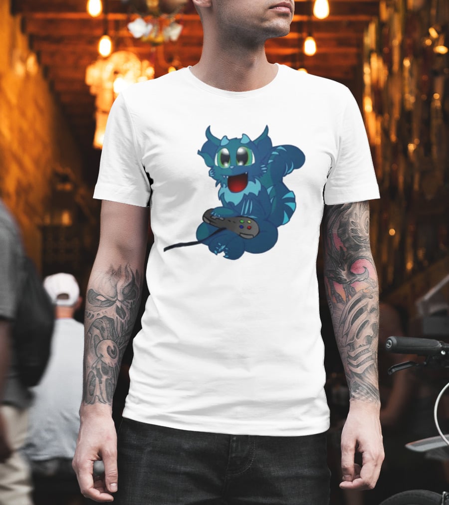 ThaBeast Gamer Blue Creature Playing Controller T-Shirt