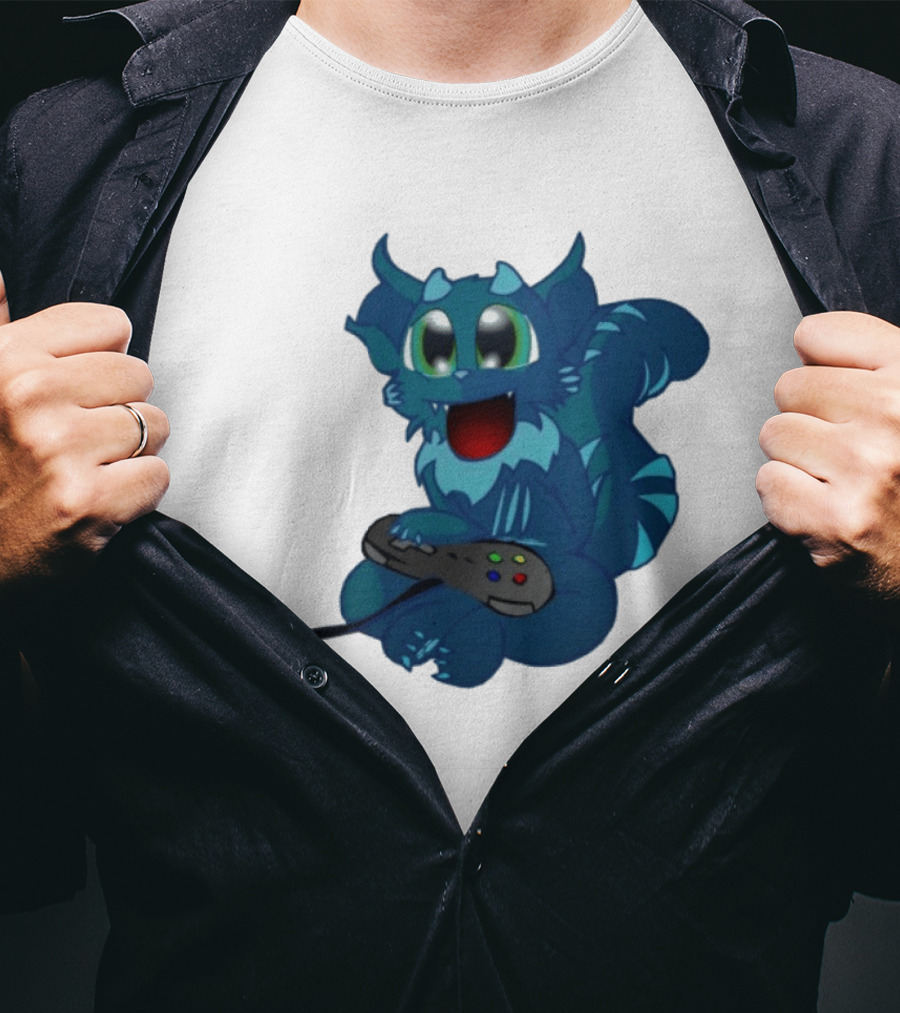 ThaBeast Gamer Blue Creature Playing Controller T-Shirt