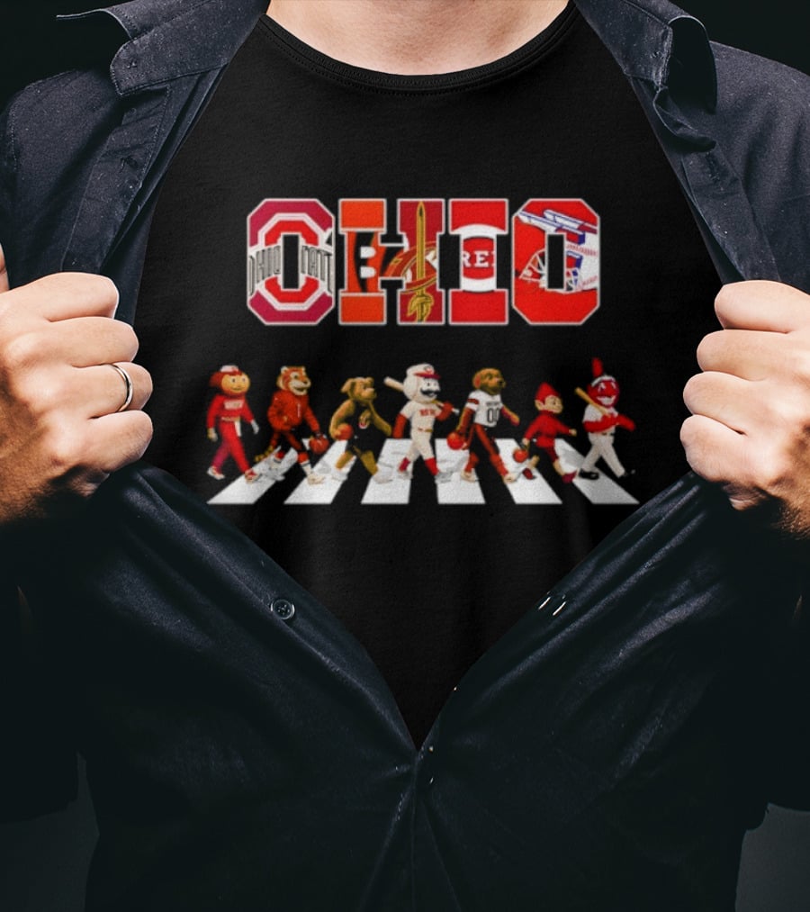 Ohio State Buckeyes Cleveland Cavaliers Cincinnati Reds Bengals Road Crossing T-Shirt