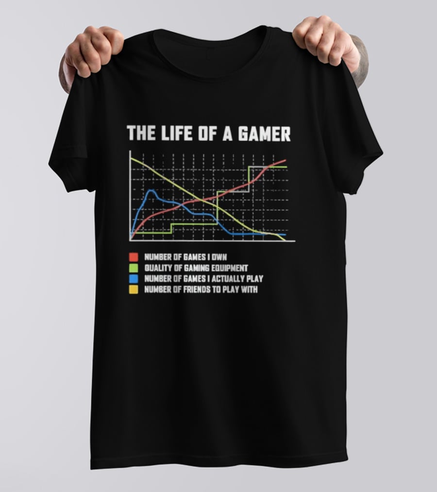 The Life Of A Gamer Chart Humor Gaming Equipment Friends Play T-Shirt