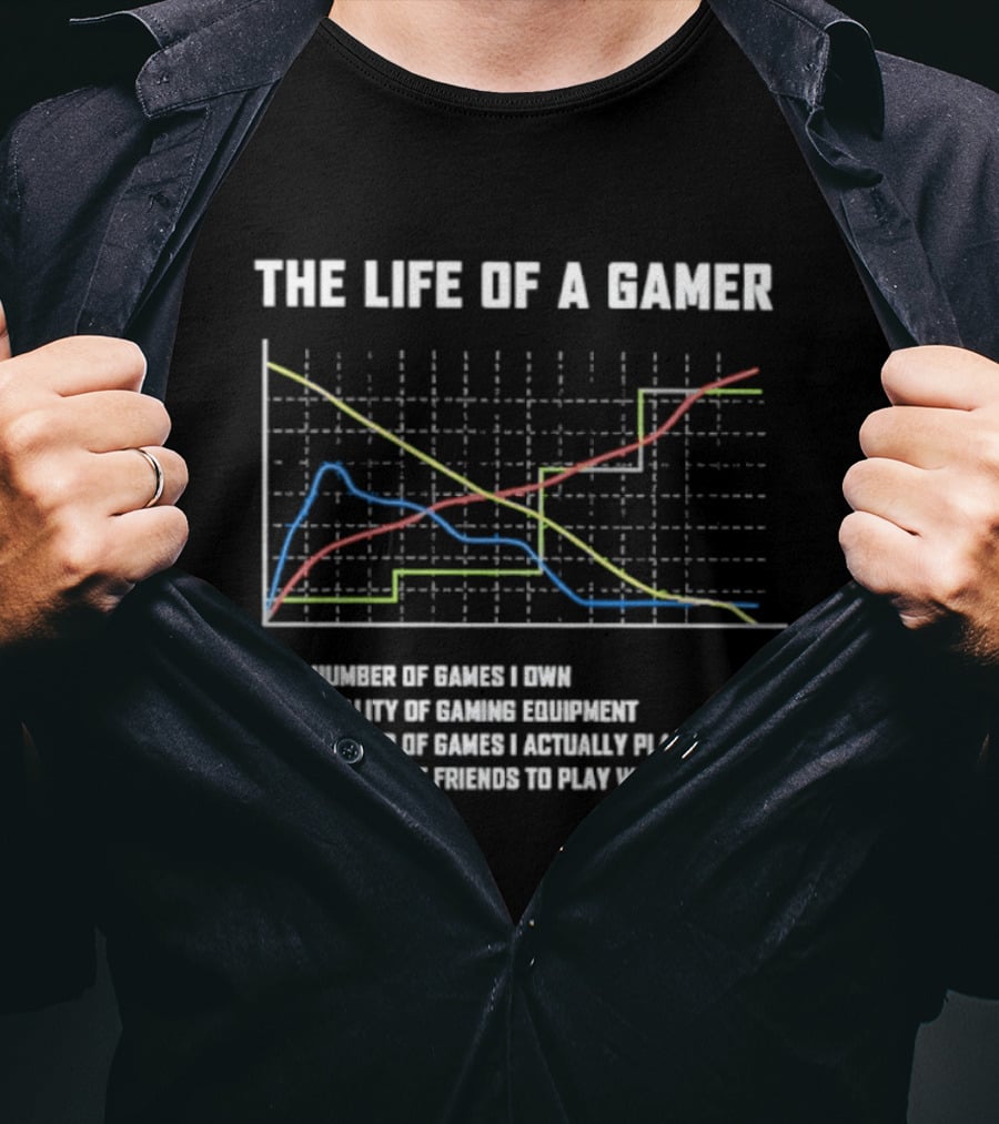 The Life Of A Gamer Chart Humor Gaming Equipment Friends Play T-Shirt