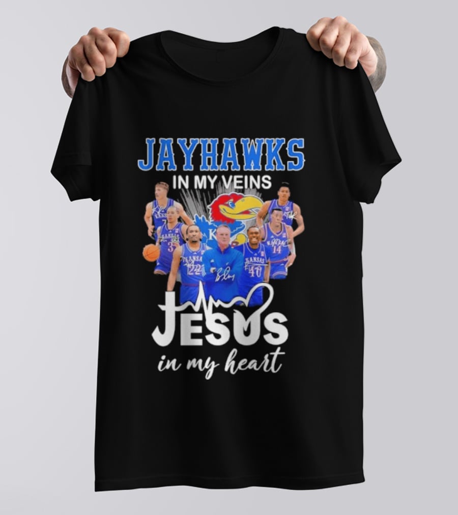 Jayhawks In My Veins Jesus In My Heart Kansas Basketball Coach Bill Self Players T-Shirt