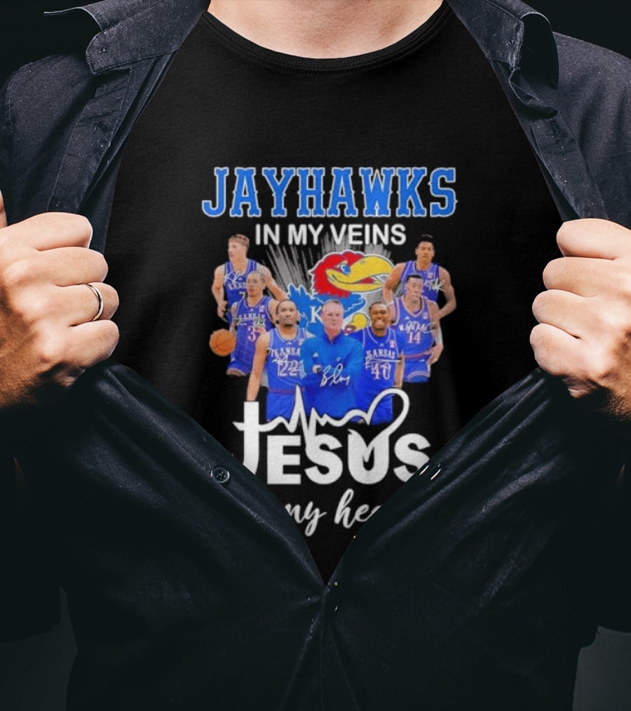 Jayhawks In My Veins Jesus In My Heart Kansas Basketball Coach Bill Self Players T-Shirt