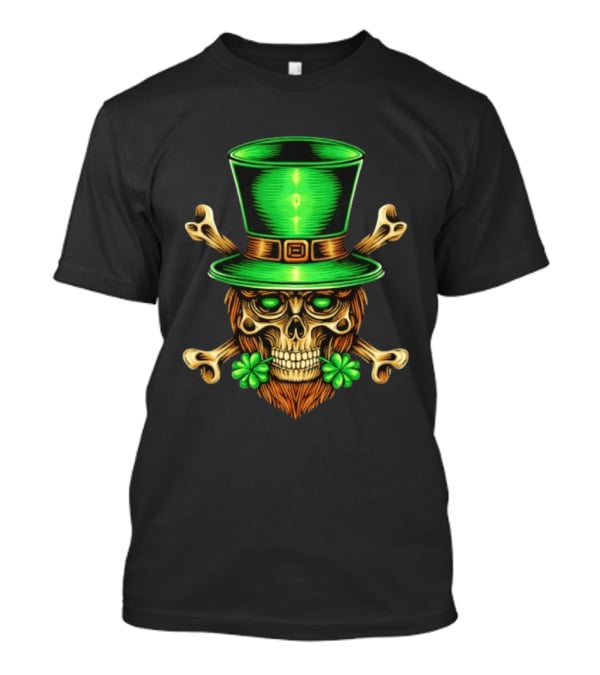 Leprechaun Irish Skull Clover Crossbones Green Top Hat St Patrick's Day T-Shirt