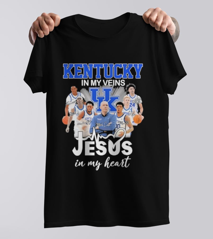 Kentucky Wildcats In My Veins Jesus In My Heart Basketball Coach Mark Pope Players T-Shirt