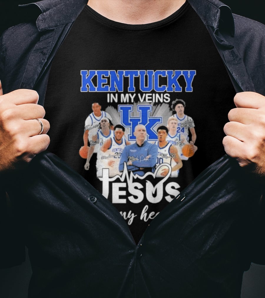Kentucky Wildcats In My Veins Jesus In My Heart Basketball Coach Mark Pope Players T-Shirt