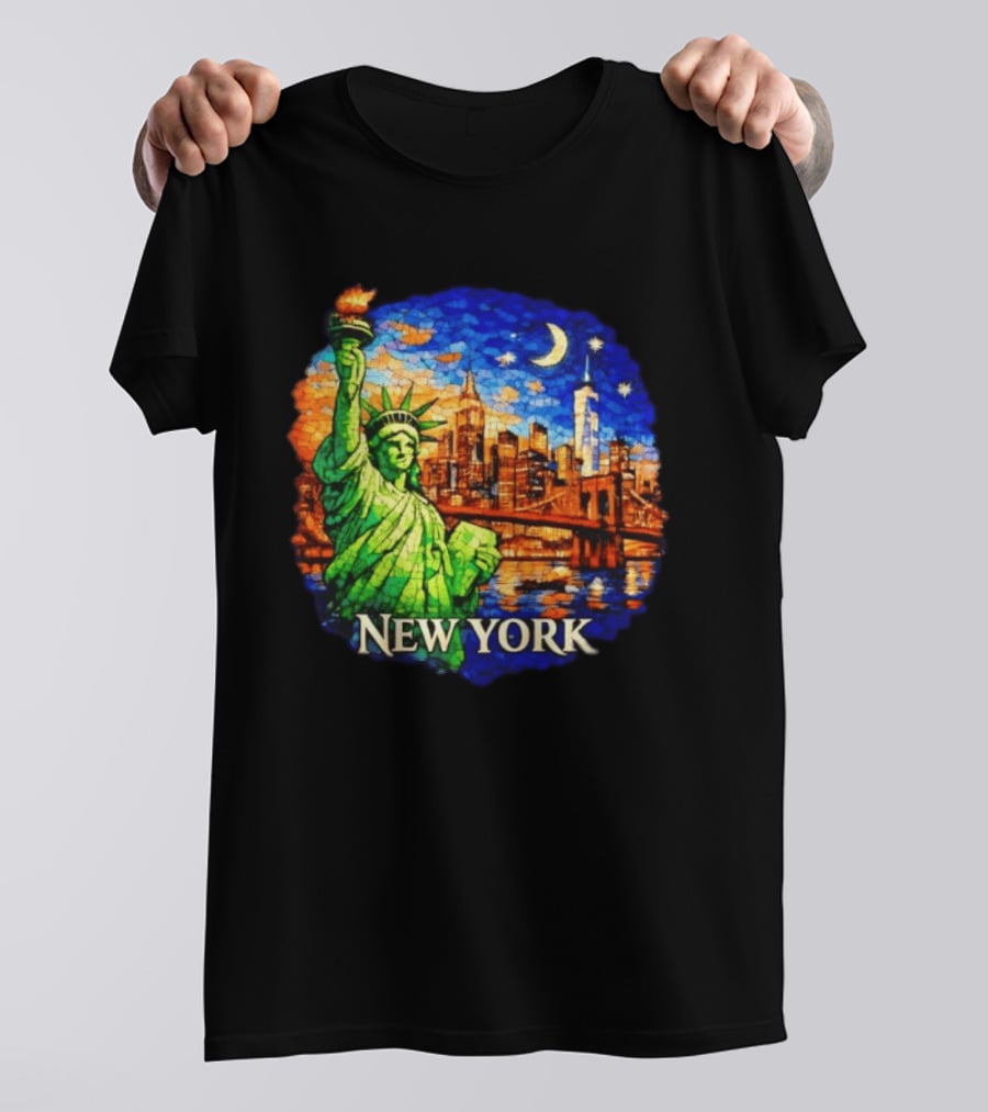 New York City Statue Of Liberty And Skyline Mosaic T-Shirt