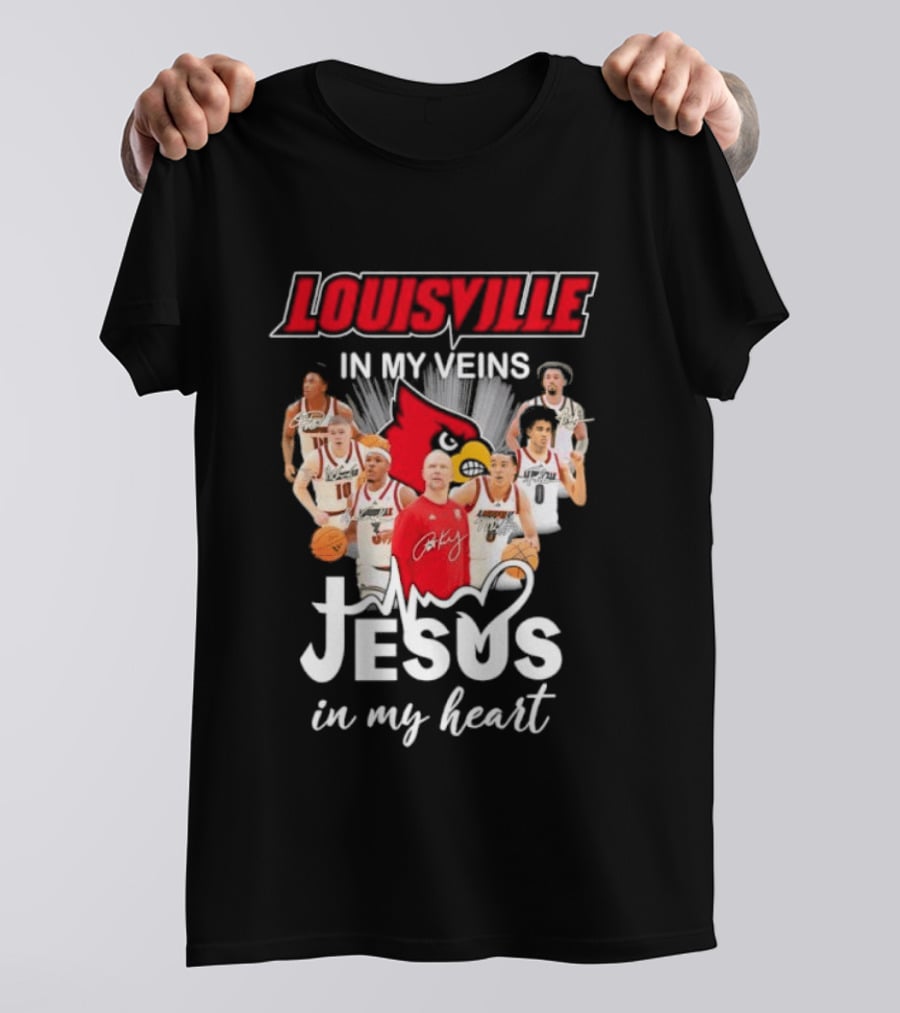 Louisville Cardinals In My Veins Jesus In My Heart Coach Pat Kelsey Players T-Shirt
