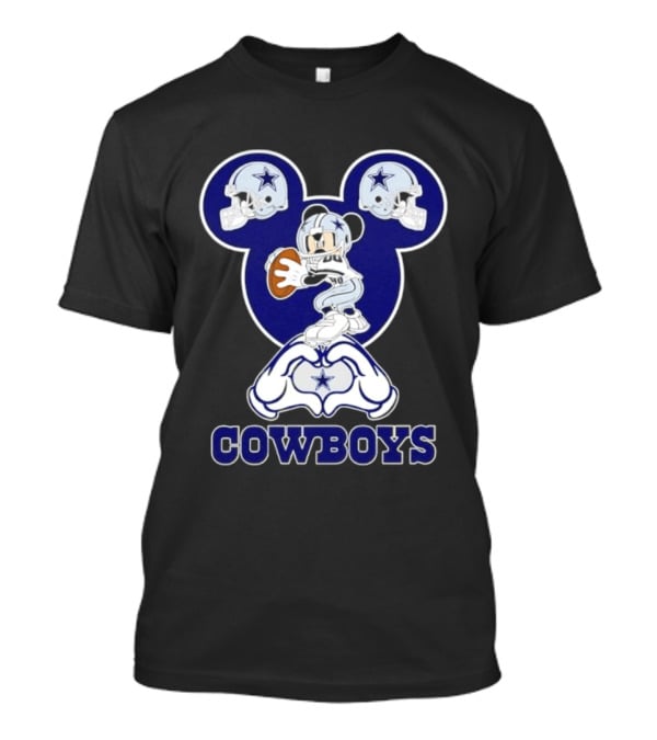 Dallas Cowboys Mickey Mouse Heart Hands Football Helmets T-Shirt